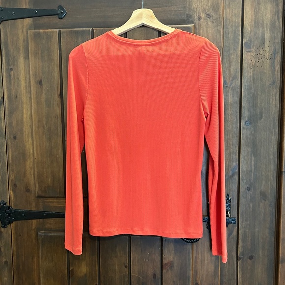 Frank and Oak long sleeve ribbed  tee in Coral - Picture 2 of 5